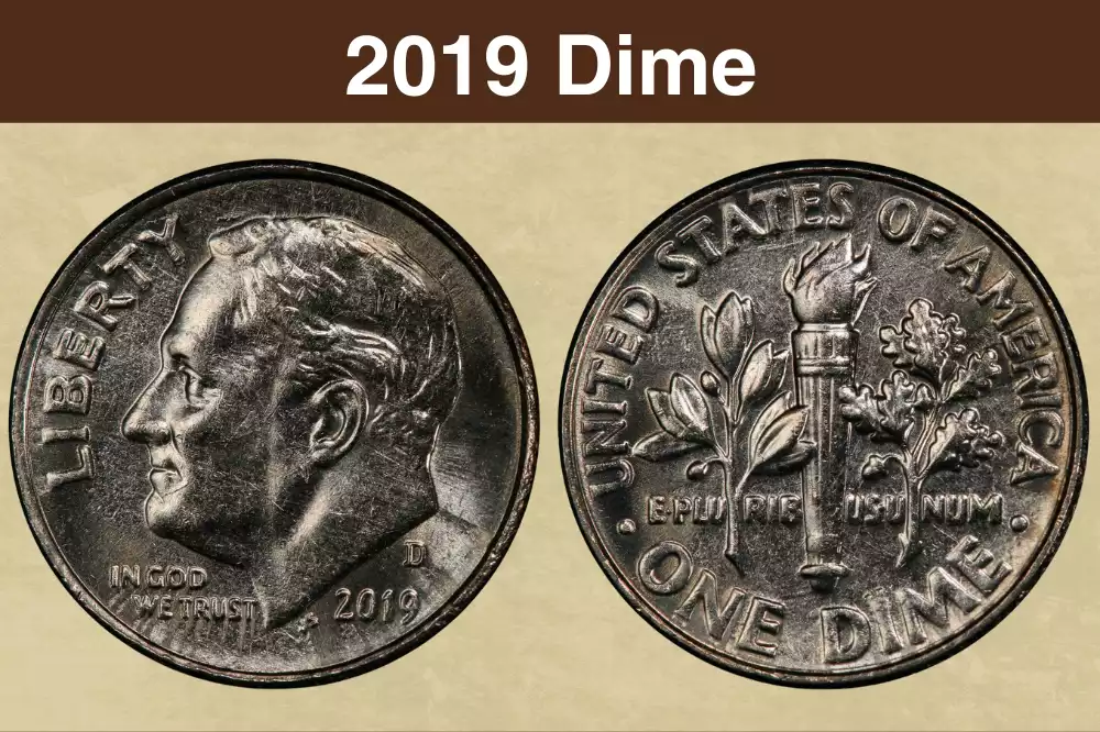 2019 Roosevelt dime obverse and reverse showing Roosevelt portrait and torch design