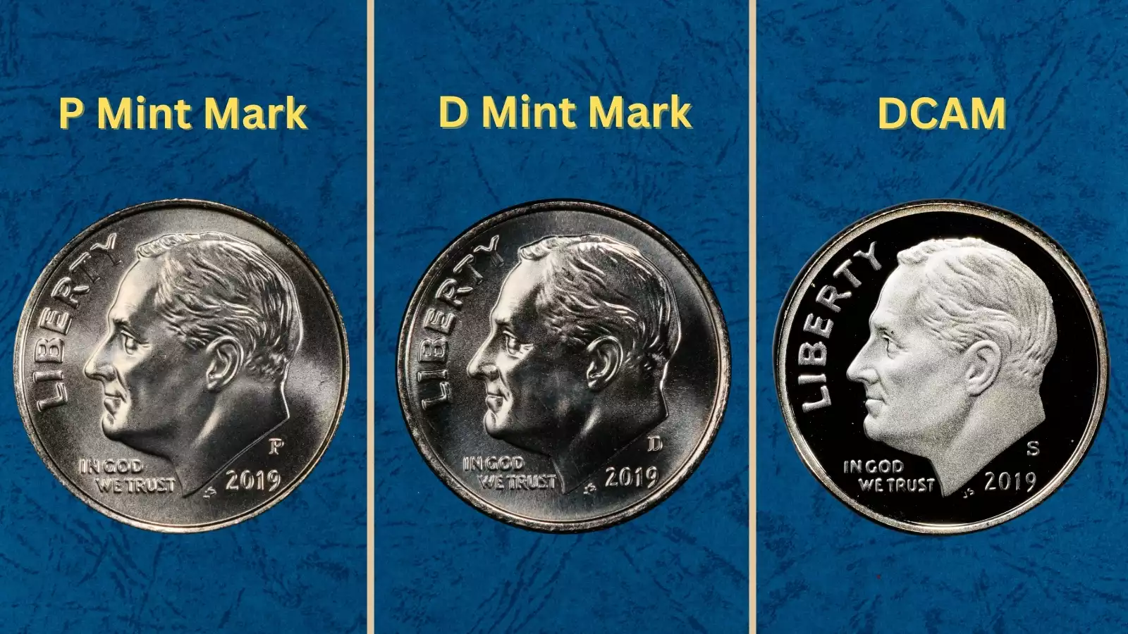 Historical photo of US Mint facility or group of uncirculated 2019 Roosevelt dimes in mint rolls
